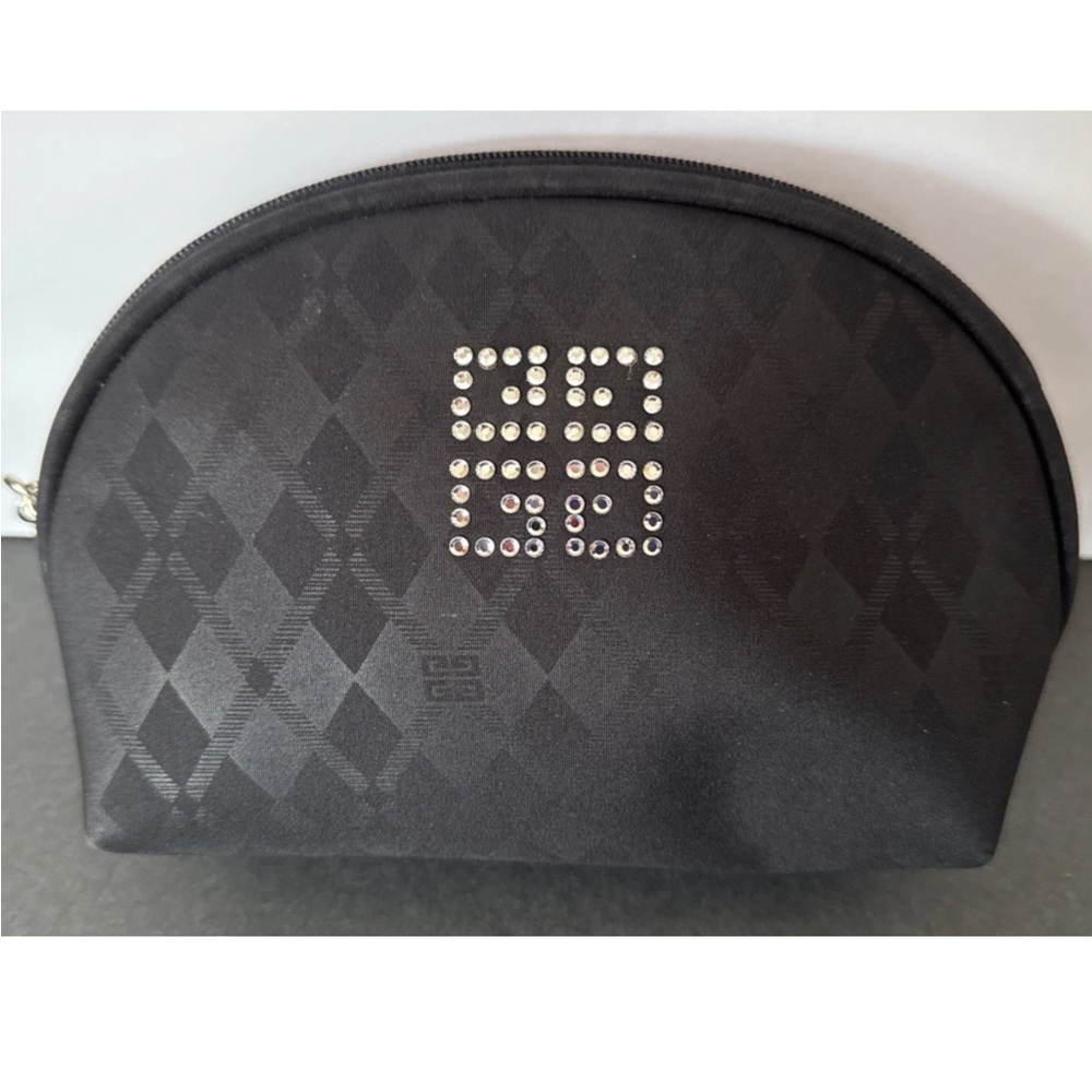 Givenchy black mirrored silky jacquard cosmetic case crystal logo 8x6